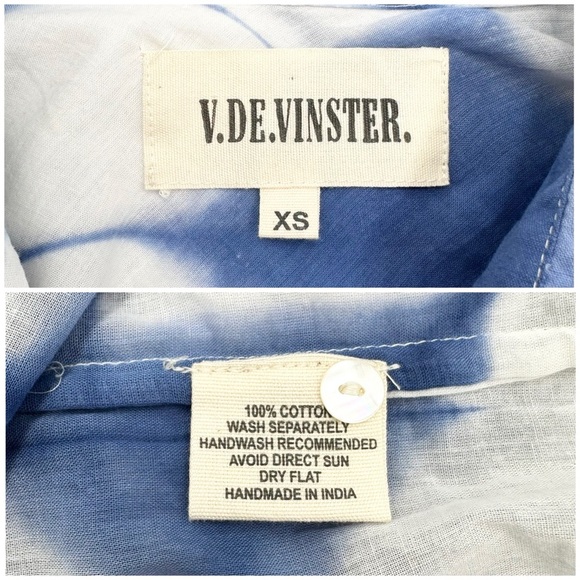 V De Vinster Cramp Tie Dye Dress Indigo/White Button-Down Placket - Picture 15 of 15